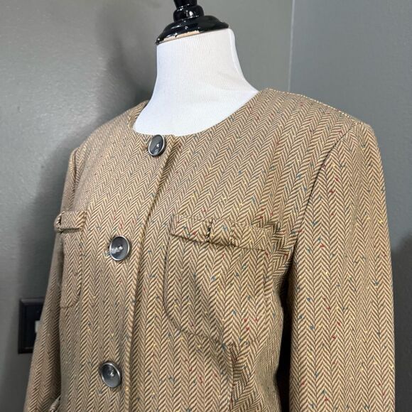 Cabi Penny Brown Herringbone Collarless Blazer Jacket #3170 - Picture 4 of 12